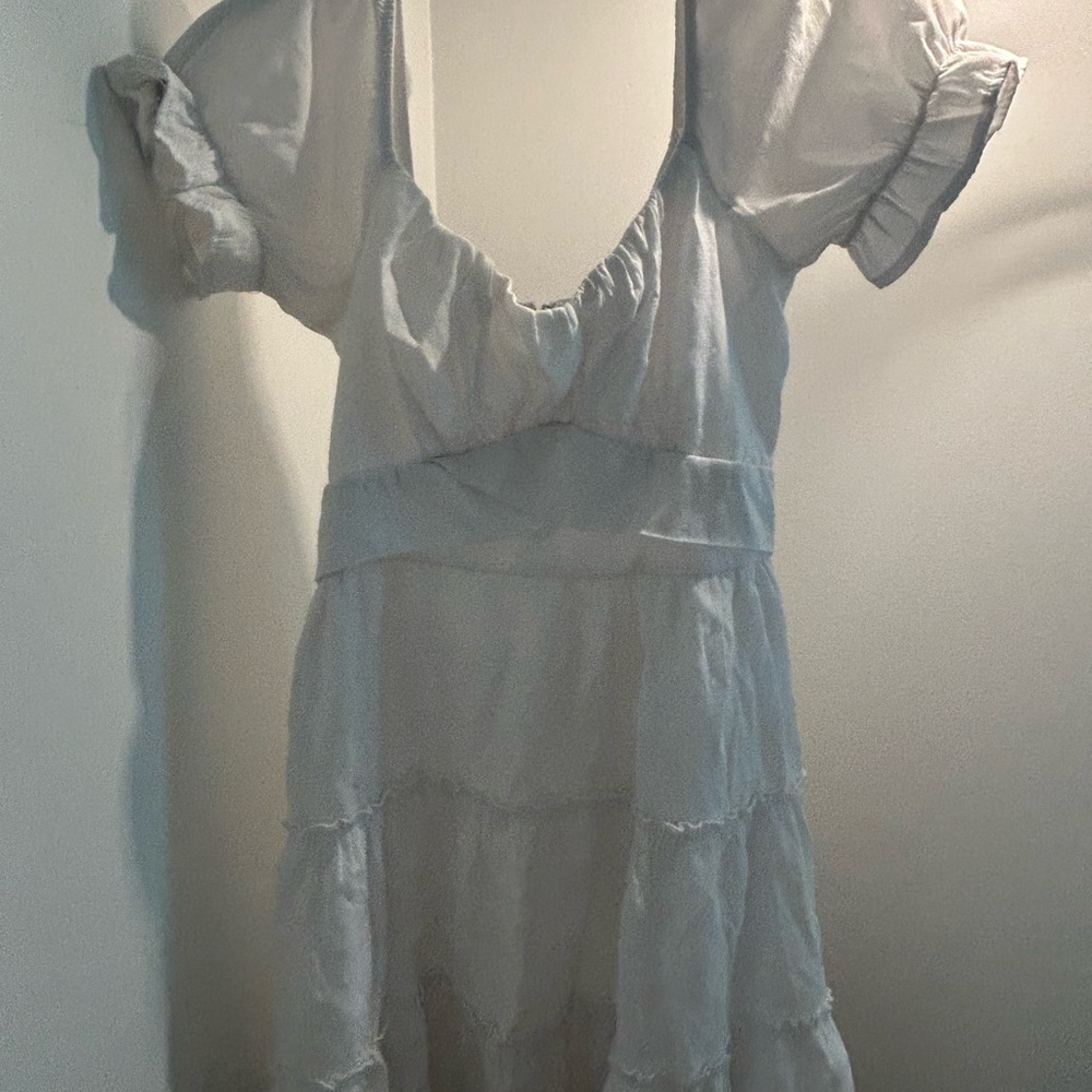 Trixxi White Tiered Puff Sleeve Dress
